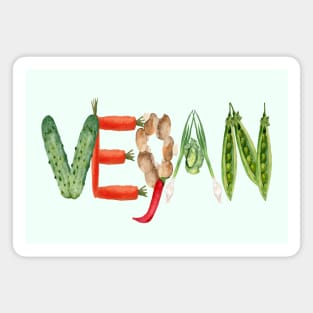 WATERCOLOR VEGAN - VEGETABLE TYPOGRAPHY ART DESIGN Magnet